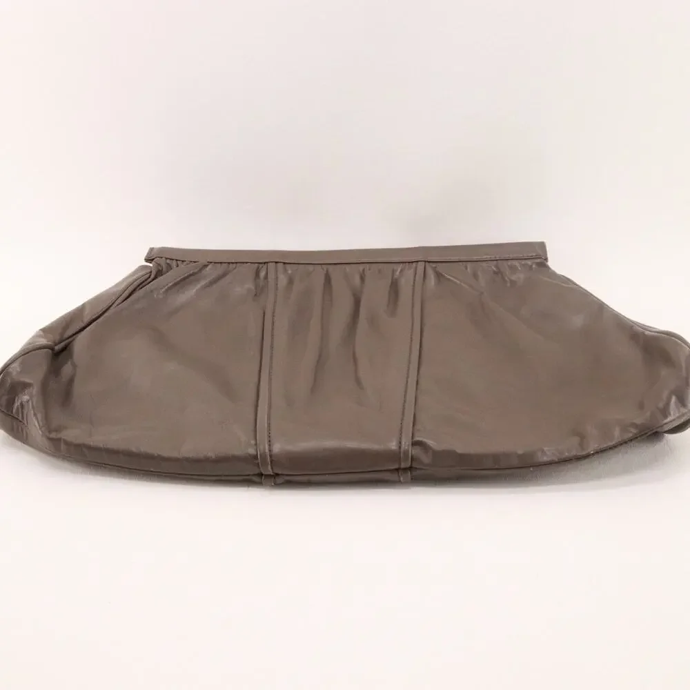 Vintage Alexanders Handbag Women L Ash Brown Smooth Leather Pleated Clutch Bag
